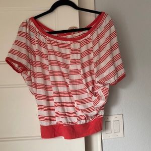 Anthropologie wide neck off shoulder bat sleeve striped top